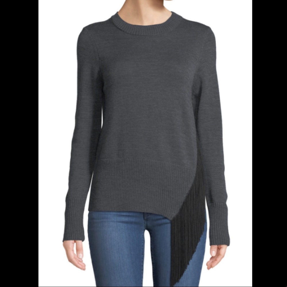 MILLY Asymmetrical Fringe Sweater
